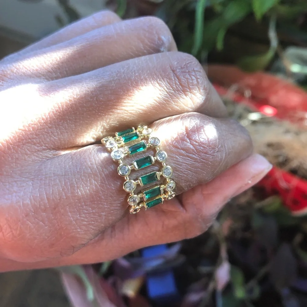 Gold plated emerald crystals ring size 7